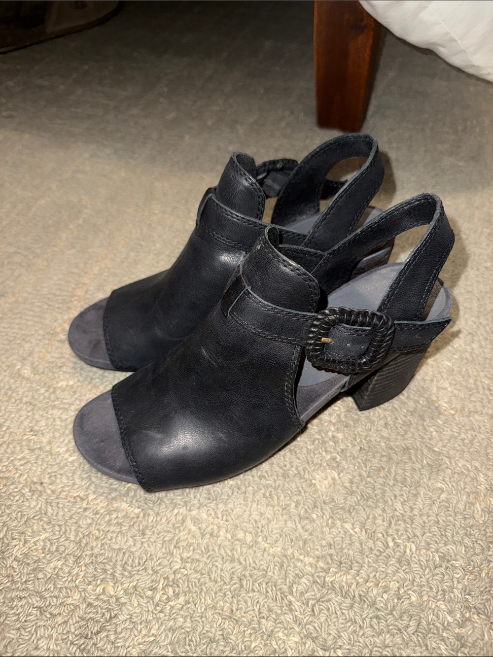 Lucky Brand Black Open-Toe Slingback Heeled Sandals